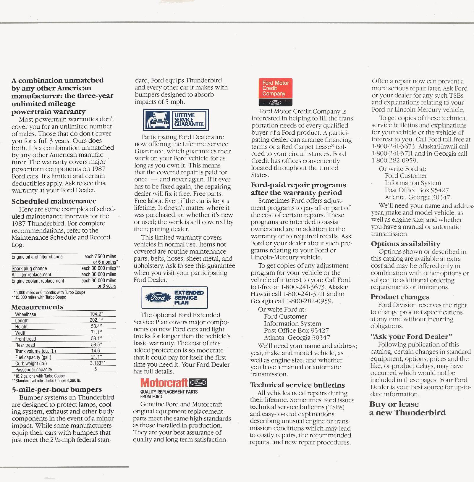 1987 Ford Thunderbird brochure